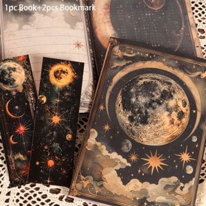 TEMU JAIIMAN 80페이지 A5 빈티지 천체 저널 노트북 키트 (북마크 2개 포함) - 별 & 달 디자인, 무광 마감, 스크랩북, 다이어리, 플래너 장식용 쓰기 가능 페이지