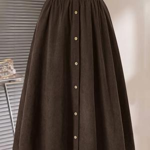 TEMU 플러스 사이즈, 여성용 플러스 사이즈 코듀로이 레트로 버튼업 맥시 스커트 봄과 가을용