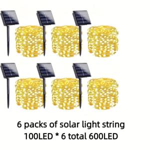 TEMU 6팩 태양광 구리선 페어리 라이트 - 따뜻한 골든 야외 스트링 조명, 태양광 패널, 터치 안전 버튼 제어, 플러그 없음, 크리스마스, 할로윈, 부활절, 캠핑용 - 내구성 있는 플라스틱 하우징 (전선 없음)