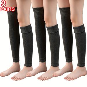 TEMU 여성용 보온 레그 워머 3켤레 - 두꺼운 겨울용 무릎 밑단 양말, 두꺼운 커프스, 솔리드 블랙/그레이/베이지 - 세탁기 사용 가능, 일상복 및 포멀룩용, 냉기 방지 레그 워머 - 사무실, 여행에 적합