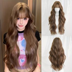 TEMU 7JHH 가발 여성용 30인치 롱 루즈 웨이브 합성 가발 앞머리 포함 - 내열성 브라운 웨이브 헤어, 고밀도 로즈 네트 (웜 브라운/블론드/브라운) 데일리, 파티, 뮤직 페스티벌 & 인스턴트 볼륨용
