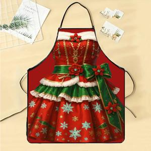 TEMU 1개 축제 크리스마스 앞치마, 빨간색 & 녹색 포인세티아 눈꽃 디자인, 러플 헴 & 레이스 스타일 트림 - 내구성이 뛰어난 폴리에스터 주방 앞치마, 베이킹, 요리, 파티용 - 커플, 여성 & 남성을 위한 이상적인 선물 (조절 가능한 타이, 남녀공용)