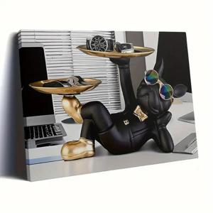 TEMU 2D 플랫, 2D 플랫 벽 장식 - 스타일리시한 블랙과 골드 불독 트렌디 안경, 데스크탑 장식, 모던 홈 & 오피스 액세서리, 11.8x15.7 인치, 패셔너블 작업 공간 장식, 홈, 오피스, 호텔, 카페, 거실, 침실, 복도 벽 장식, 친구 선물, 2D 플랫, 카페 장식,현대적 디자인,아티스틱 프린트,고품질 잉크,장식용 포스터