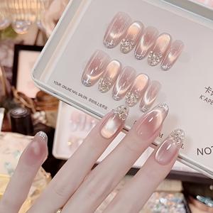 TEMU 10개 누드 핑크 그라데이션 프레스 온 네일 - 류화 펄 장식의 타원형 롱 네일, 브라이덜, 파티 & 데일리 글램 룩을 위한 재사용 가능한 글리터 인조 네일, 핸드메이드 네일 팁, 네일 아트 & 폴리쉬|네일아트|매니큐어|네일팁