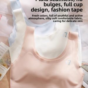TEMU 3개 세트 여아용 발달 단계 브라, 고정컵 방충 브라 초등학생 및 중학생용, 무봉제 백리스 스포츠 트레이닝 브라, 편안하고 통기성 좋은 여성용 브라