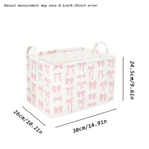 TEMU 1개 코켓 핑크 리본 보관 바구니 선반 정리함 손잡이 포함, 홈 옷장 사무실 침실 선물 바구니 선반 바구니