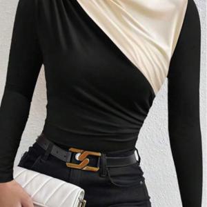 TEMU 여성용 우아한 긴팔 티셔츠 - 슬림핏 오피스 & 데일리 탑, 시크한 레이어링 필수템 /레드/ - 올 시즌 프로페셔널 & 캐주얼