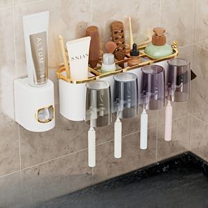 TEMU 칫솔걸이 벽걸이 칫솔 거치대와 가글 컵 칫솔 및 치약을 위한 공간 절약형 욕실 정리대 튼튼한 플라스틱