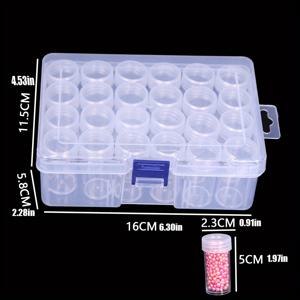 TEMU 다이아몬드 자수, 보석, 네일 아트 및 비즈를 위한 다목적 휴대용 액세서리 케이스가 있는 큰 정리함이 있는 24개의 투명한 플라스틱 라운드 보관병