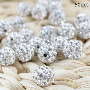 TEMU 50개의 샴발라 디스코 볼 비즈, 10mm 라인스톤 포장 스파클 클레이 비즈, 주얼리 제작용 고품질 클레이 라운드 비즈, 팔찌, 목걸이, 귀걸이 DIY 공예용