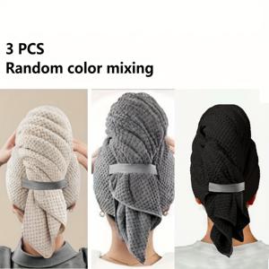 TEMU 3개의 폴리에스테르 헤어 랩 타월, 흡수력이 좋고 빠르게 말릴 수 있는 여성용 터번, 매우 부드러운 건조 헤어 캡, 긴 머리와 짧은 머리에 이상적인 욕실용품