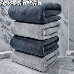 TEMU 클래식 솔리드 컬러 4pcs 목욕 타월 세트, 27.5*55.1인치 코랄 플리스 마이크로화이버 소재 고흡수 빠른 건조 부드러운 라이트 베이지-친절한 욕실 필수품