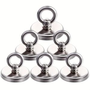 TEMU 4/6개 LOVGEKOE 헤비듀티 네오디뮴 자석 후크 세트 - 64 lbs (30kg) 인장력, 천장/벽/냉장고 자석, 카운터싱크 아이볼트, 공간 절약형 금속 후크, 차고, 작업실, 주방, 사무실용 - 다목적 자석