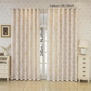TEMU 2pcs 우아한 꽃무늬 자카드 커튼 - 현대 프랑스/미국 스타일, 바퀴 포켓 디자인, 투명 폴리에스터 원단, 거실, 침실, 발코니 및 사무실 장식에 완벽, 조명 필터링 드레이스 | 꽃무늬 패턴 커튼 | 바퀴 포켓 매달기