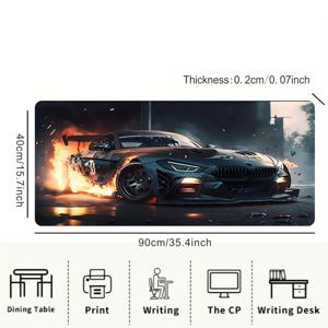 TEMU 스턴트 드리프트 카 디자인의 초대형 게이밍 마우스 패드, 미끄럼 방지 고무 베이스, 정밀한 가장자리, 세탁 가능한 직사각형 데스크 매트, 사무실 및 E-스포츠용