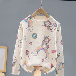 TEMU 크리스마스 여아 의류 니트 패션 귀여운 도넛 유니콘 무지개 프린트 풀오버, 야외 휴일용, 여아를 위한 최고의 휴일 선물 - 016