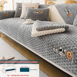 TEMU 1개 만화 개 자수 플러시 벌집 소파 커버 - 애완동물 친화적, 미끄럼 방지 두꺼운 플러시 소파 쿠션 보호 커버 스카프, 거실, 침실, 사무실 장식에 적합