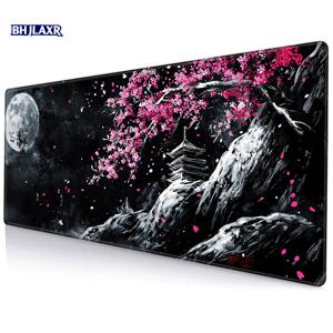TEMU 벚꽃 & 달 예술 마우스 패드 - 미끄럼 방지 고무 베이스와 정밀 스티칭, 게임, 사무실 및 학습을 위한 확장된 대형 매트, 생생한 색상과 튼튼한 디자인의 천연 고무 소재, 이상적인 축제 선물