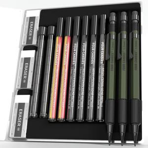 TEMU FourCandies 1.3mm 기계식 연필 세트 (48개 리필 포함), 금속 내구성 바디, 3개 강력한 목공용 연필 + 3개 지우개 및 12개 지우개 리필, 야외 작업 및 드래프팅 마킹에 완벽한 발렌타인데이 선물 - 남자친구 또는 남편을 위한 특별한 선물