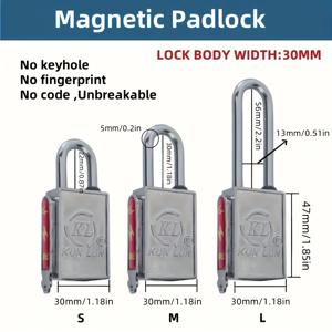 TEMU 키홀 없는 자석 코드 패드락, 방범 및 해독 방지 기능, 내수성 합금 금속 제작, 실내/외 사용 가능, 2개의 자석 스트립 코드 키 포함, 거의 파손 불가능