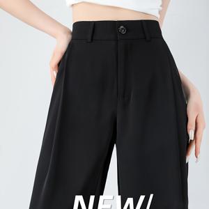 TEMU 여성용 블랙 와이드 레그 팬츠 - 가벼운 아이스 슬리키 섬유 재질, 통기성 및 모기 방지, 포켓이 있는 루즈한 직선 레그 디자인, 여름 여행 및 캐주얼 착용을 위한 흐르는 컷, 여름 여행 팬츠 | 루즈핏 팬츠 | 부드러운 텍스처 팬츠