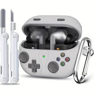 TEMU 갤럭시 버즈 3 & 프로 케이스 커버용 - 내구성 있는 실리콘, 미끄럼 방지 및 긁힘 방지, 청소 도구 및 액세서리 포함, 게임 및 일상 사용에 이상적, 게임 헤드셋 케이스 | 인간공학적 디자인 | 실리콘 케이스