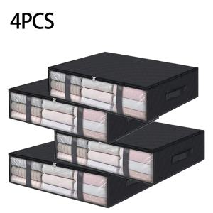 TEMU 2개/4개 세트 블랙 수납함, 손잡이 포함 대용량 비직물 소재 옷 및 용품 보관함, 침대 밑 옷장, 침실용