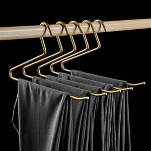 TEMU 5pcs 골든 알루미늄 합금 바지 걸이 - 공간 절약형 L자형 옷장 정리함, 효율적인 옷 보관 및 건조, 바지 및 청바지에 적합, 옷 정리함 보관