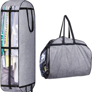 TEMU 50인치 헤비듀티 옥스포드 행잉 의류 가방 - 투명 창문 & 안전 버클 스트랩, 반접이형 여행 및 옷장 보관용 (블랙/그레이), 견고한 핸들 디자인, 코트·재킷·셔츠 정리용