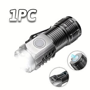 TEMU 1개 마크로코스 휴대용 3-LED 손전등, USB 충전식, 테일 자석 디자인 & 뒷면 클립 포함 - 250루멘 밝은 낚시등, 캠핑, 하이킹, 비상용 내구성 ABS 소재 - 케이스 및 슬림한 가벼운 디자인, 고품질 렌즈