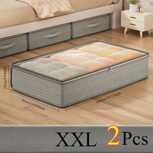 TEMU 침대 밑 수납용 컨테이너 2개 세트, 옷장 정리함 및 보관함, 담요, 수건, 이불, 스웨터, 베개, 시트, 포장지 등을 위한 접이식 침대 밑 수납 가방, 침대 밑 수납 컨테이너, 스웨터 정리함