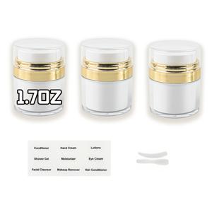 TEMU 진공 화장품 용기 세트, 펌프 뚜껑이 있는 재충전 가능한 메이크업 용기, 크림, 로션, 바디워시 등에 적합한 여행용 분할 병, 골든 (1.7oz/1oz/0.5oz), 디스펜싱 도구 + 스티커 포함