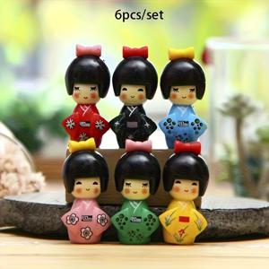 TEMU 6개 일본 미니어처 김보노 걸 스태츄 - 생동감 있는 PVC 보나이 조각품, 다중 방 디스플레이용 아름다운 수집품 장식, 전원 필요 없음, 페어리 가든 및 가정 장식에 완벽한 미니어처