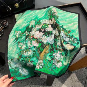 TEMU 여성용 100% 머플리 실크 스카프 - 모네 수련 꽃무늬 스퀘어 스카프, 가벼운 기계 세탁 가능 목도리, 봄철 캐주얼 & 포멀룩 패션 액세서리