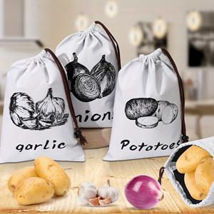 TEMU 3개 세트 1개 재사용 가능한 캔버스 채소 보관 가방 - 내구성 있는 사각형 신선 보관 가방, 감자, 양파, 마늘에 적합, 발아 방지 주방 보관 가방, 식료품 저장실 정리,컴팩트 디자인,오래 지속되는 소재,식사 준비자들
