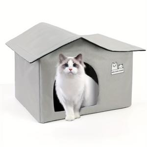 TEMU 방수 고양이 하우스 빌라 - 300D 옥스포드 원단 이중 지붕 단열, 사계절 야외 보호소 (유기견용), 간편한 조립 & 세탁 가능, 내구성 & 스타일리시, 클래식 스타일, 간편한 조립