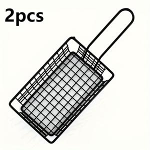 TEMU 2개 세트 스테인리스 스틸 프렌치 프라이 바스켓 세트 (소형 사각 선반 포함) - 내구성 강화 파우더 코팅 프라이 바스켓 & 디스플레이 랙, 양파링, 치킨윙, 튀긴 음식용 - 상업용/가정용, 독립형 프라이 바스켓 시스템