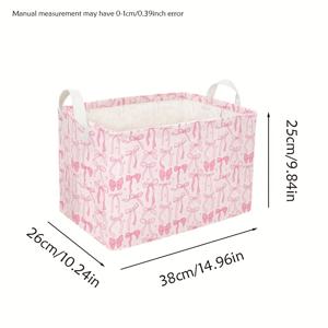 TEMU 귀여운 리본 보우 수납함 - 핑크색 & 튼튼한 손잡이의 패브릭 정리함, 옷장, 침실, 선반, 욕실용 튼튼한 직사각형 수납 바구니 - 다용도 가정 정리함, 세탁 바구니