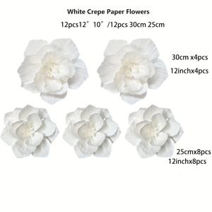 TEMU 12/6개 세트 12인치(30cm) 10인치(25cm) 화이트 페이퍼 플라워 인조 3D 벽 장식, 웨딩, 생일, 브라이덜 샤워, 포토 백드롭, 아치웨이 데코