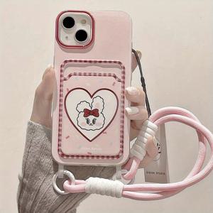 TEMU 아이폰 16프로/16플러스/15프로/15프로맥스/14/13/12/11/13미니/XS/XR용 귀여운 카툰 폰 케이스, 투명 소프트 케이스 + 카드 슬롯 & 걸이 로프 가방, 여자친구와 베프 선물 추천