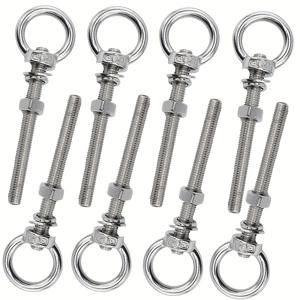 TEMU 8개 세트 헤비듀티 304 스테인리스 스틸 나사 아이 볼트, M6/M8 나사산, 작업장, 차고, 가정 및 정원 야외 선쉐이드 걸이용, 고품질 금속 구조, 내구성 및 녹 방지, 안전한 걸이 및 지지용으로 완벽, 정원 아이 볼트 | 매끄러운 메탈릭 마감 | 내구성 있는 금속 볼트