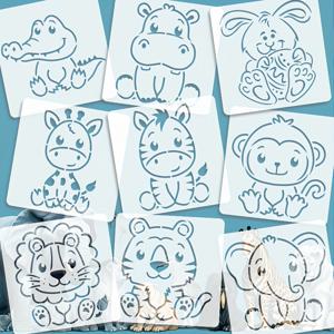 TEMU 9피스 동물 스텐실 세트 (6x6인치/15.24x15.24cm) - 악어, 하마, 토끼, 얼룩말, 사자, 원숭이, 코끼리, 표범 - 어린이 & 성인용 재사용 가능한 드로잉 템플릿, DIY 공예, 페인팅, 벽 장식, 캔버스, 티셔츠, 홈 데코, 학교 프로젝트, 파티 용품, 생일 선물
