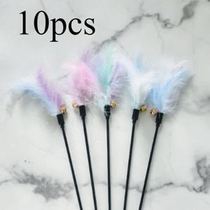 TEMU 10개 세트 파스텔 핑크, 블루, 라벤더, 화이트 인공 깃털 장식 벨이 달린 고양이 장난감 - 가볍고 튼튼한 인터랙티브 플레이용 캣 티저 완드, 배터리 불필요 - 새끼고양이와 모든 품종에 안전 - 깃털 장난감 및 플라이 피싱에 이상적, 마카롱 컬러 깃털, 내구성 있는 플라스틱 손잡이 - 고양이 주인에게 딱 맞는 선물