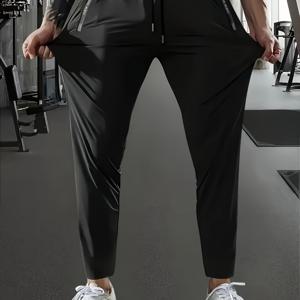 TEMU 남성용 아이스 슬리키 파이버 러닝 팬츠 - 고신축성 통기성 조거 팬츠, 지퍼 포켓, 베이지/그레이/다크 네이비 - 체육관, 야외 및 캐주얼 운동 바지, 마라톤 훈련 및 캐주얼 복장용 레그 핏