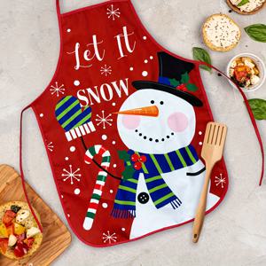 TEMU 눈사람 디자인의 축제 크리스마스 앞치마 1개 - 레드 폴리에스터 주방용 앞치마, 휴일 장식 및 파티용, 셰프, 서버, 바리스타에게 완벽함, 여성용 크리스마스 장식, 요리용 앞치마, 주방용 앞치마