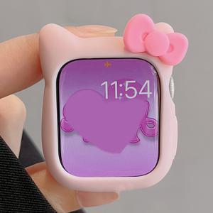 TEMU 귀여운 고양이 얼굴 실리콘 보호 케이스 for Apple Watch Series 10/9/8/7/6/5 SE Ultra 2/8/49mm - 부드러운 키티 고양이 귀 커버, 재미있는 디자인, 편안한 손목 밴드 액세서리, 재미있는 디자인