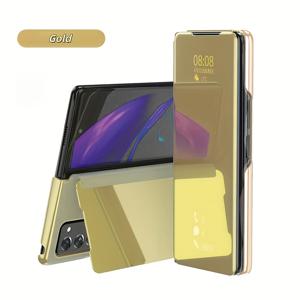 TEMU 갤럭시 Z 폴드 7, 6, 5, 4 5G에 적합한 고급 미러 플립 폰 케이스. 실버-블랙-골드 마감이 특징이며, 플립 커버로 넉넉한 보호 기능을 제공하여 이상적인 휴일 선물, 폰 케이스로 적합합니다.