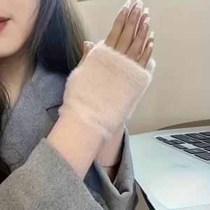 TEMU 여성용 편안한 핑거리스 장갑 - 부드럽고 따뜻하며 스타일리시한 겨울 장갑, 추운 날씨나 캐주얼 웨어에 필수적인 겨울 액세서리, 다용도 플러시 우아한 방한 세탁 가능 장갑