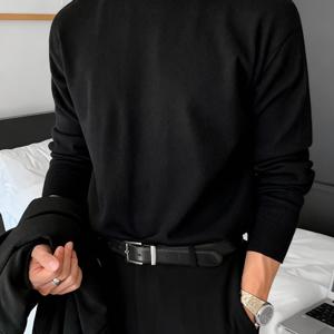 TEMU 남성용 부드럽고 편안한 솔리드 컬러 하프 하이넥 스웨터 재킷 - 루즈핏 칼라 긴팔 , 기계 세탁 가능한 비즈니스 캐주얼, 사무실 및 야외 착용용 겨울 의류