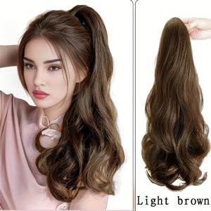 TEMU 18인치 브라운 프로틴 필라멘트 클립-인 포니테일 헤어 익스텐션 - 여성용 볼륨 바디 웨이브, 일상 및 특별한 날(부활절, 어머니날, 크리스마스)을 위한 우아한 스타일 - 모든 머리 타입 & 민족에 맞는 헤어 스타일링 액세서리, 다용도 헤어피스, 안전한 클립 부착